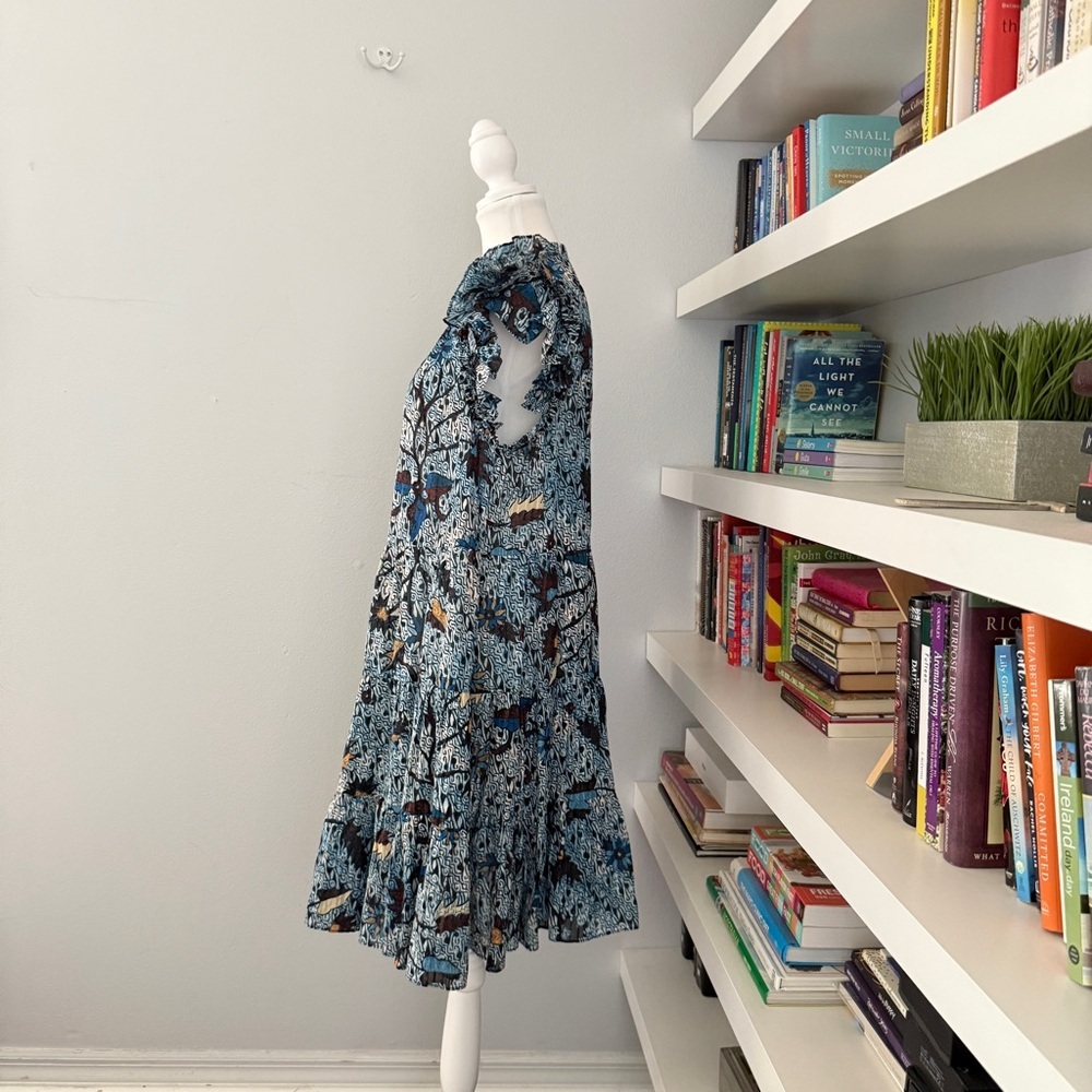 ULLA JOHNSON Denia Ruffle-Sleeve Tiered Mini Dress Sz 10 - Picture 5 of 13